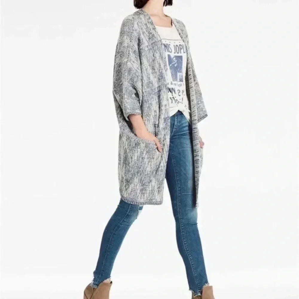 Lucky Brand Boho Blue Silver Southwestern Cocoon Cardigan Sweater Size XS S